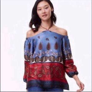 NWT LOFT satin paisley boho off the shoulder top S